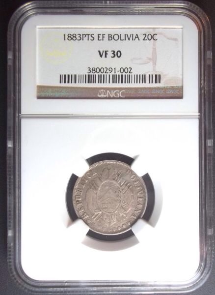 Bolivia-1883-Pts-EF-20-Centavos.-Only-3-5-Known